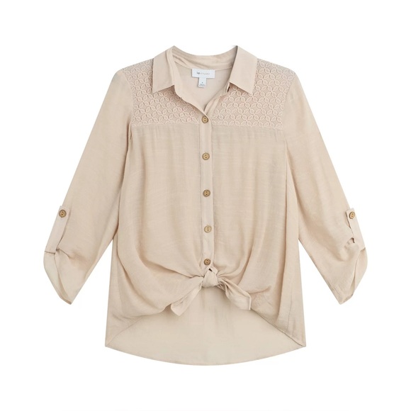 NWT Women's AB Studio Lace Yoke 3/4 Sleeve Top - Picture 2 of 8